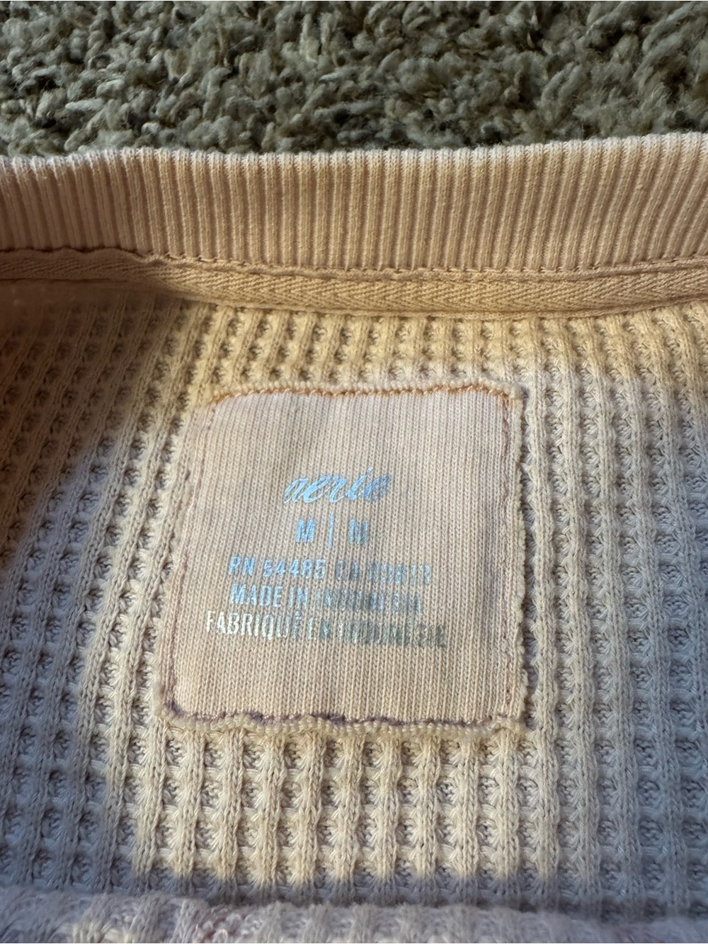 aerie Women's Long Sleeve Waffle Crew - Light Pink - Picture 2 of 2